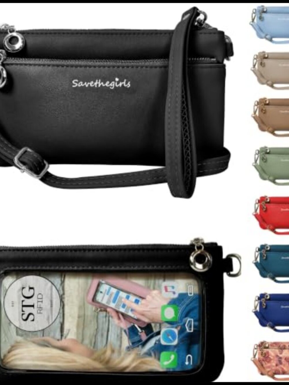 Faux Leather Crossbody Cell Phone Purse Touch Screen Wristlet RFID Wallet